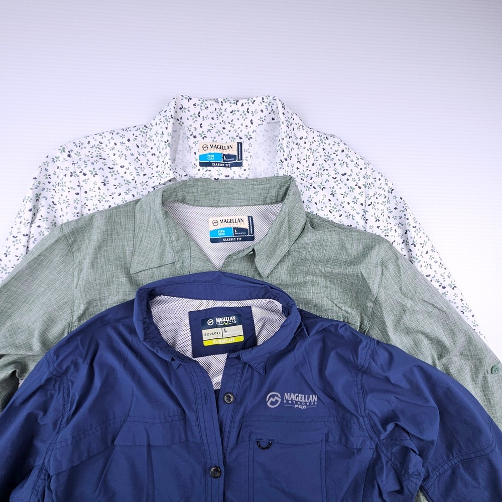 Magellan Outdoors Pro Fish Gear Shirts Lot of 3 Womens Large Blue Green Floral
